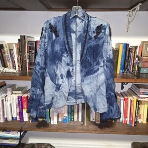Vintage denim blazer, with embroidery and beading sz L?